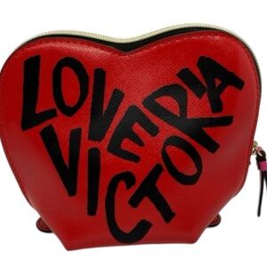 NWOT Victoria's Secret Love Victoria Heart Shaped Graffiti Cosmetic Bag RED/PINK